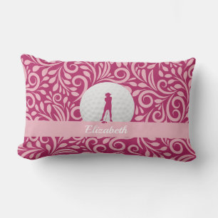 Coussin Rectangle Golfeuse personnalisée silhouette femme golf rose