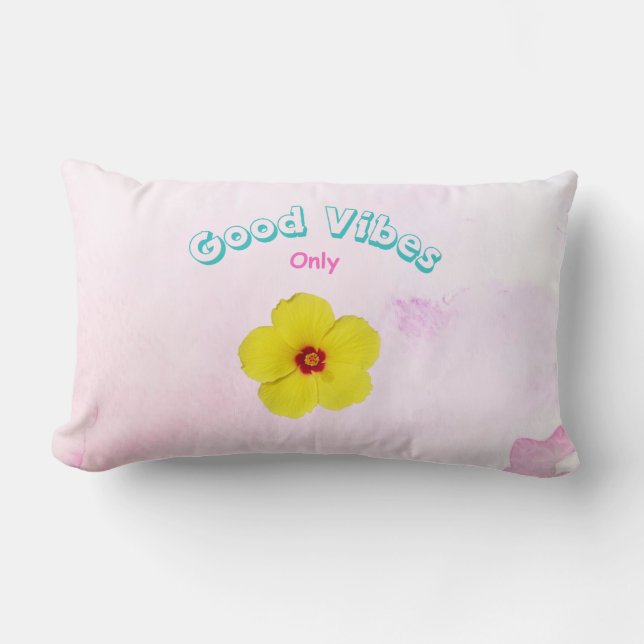 Coussin Rectangle Good Vibes Uniquement L'Art Hibiscus Jaune (Recto)