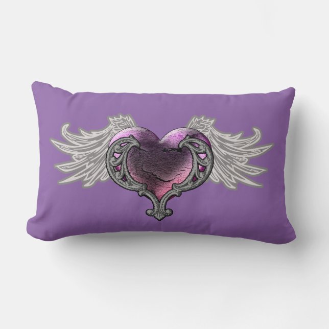 Coussin Rectangle Goth Coeur rose avec ailes angéliques Jeter Oreill (Recto)
