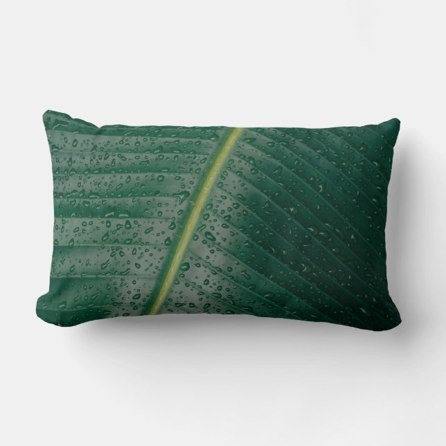 Coussin Rectangle gouttelettes d'eau sur feuille de bananier (Recto)