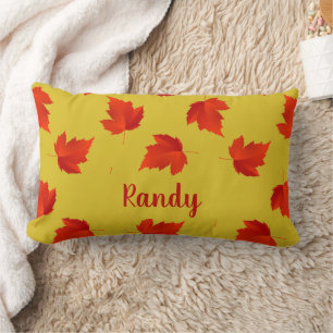 Coussin Rectangle Gradient rouge sec feuille nom personnalisé jaune