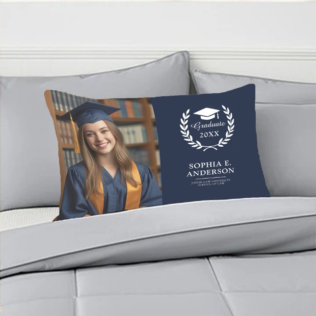 Coussin Rectangle Graduation Photo Moderne Elégant Marine Blue Keeps (Créateur téléchargé)