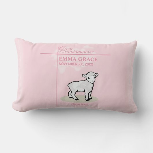Coussin Rectangle Grand Baptême-Petite-Fille Rose Agneau (Recto)