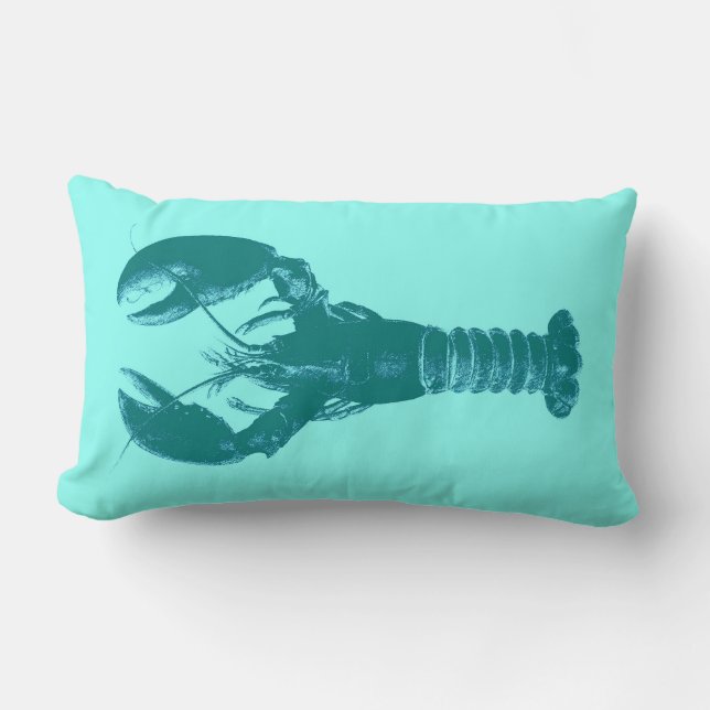 Coussin Rectangle Grand homard turquoise sur Light Aqua (Recto)