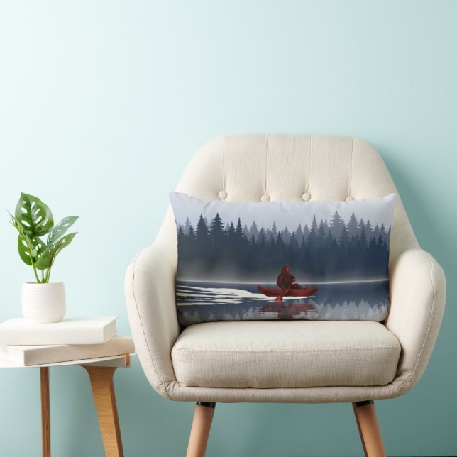 Coussin Rectangle Grand lac Bigfoot Canoë Forêt vierge de pins  (Chaise)