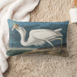 Coussin Rectangle Grande Aigrette d'Audubon : Oiseau côtier vintage