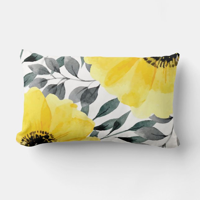 Coussin Rectangle Grandes fleurs d'aquarelle jaune (Recto)