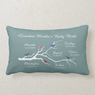 Coussin Rectangle Grandma Tree (oiseaux), personnaliser de 6 noms/da