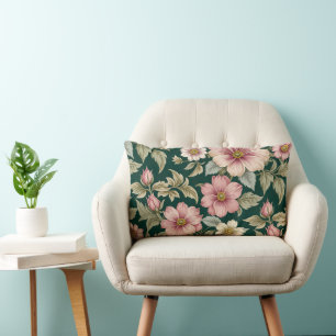 Coussin Rectangle Grands Roses de pays rose et blanc