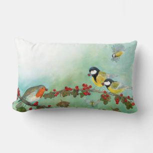 Coussin Rectangle Grands Tit Birds, Red Robin & Hawthorn Berries