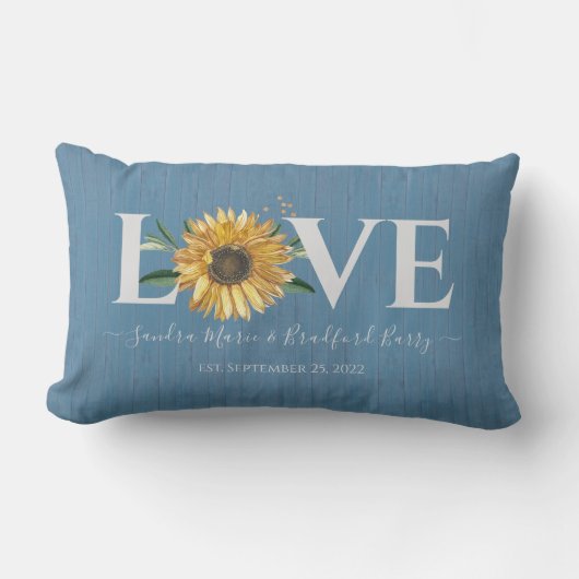 Coussin Rectangle Grange en bois bleu poussiéreux, tournesol doré Ma (Recto)