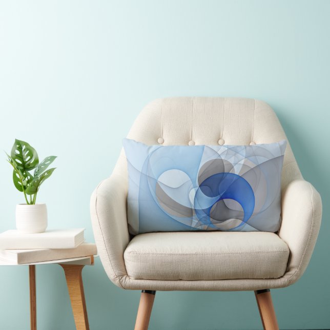 Coussin Rectangle Graphisme d'art fractal abstrait bleu gris moderne (Chaise)