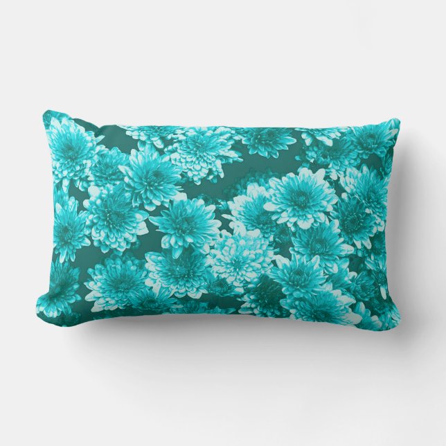Coussin Rectangle Graphisme moderne Dahlia Motif, Turquoise et Aqua (Recto)
