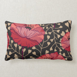 Coussin Rectangle Gras Rouge Populaire Floral