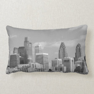 Coussin Rectangle Gratte-ciel de Philly noirs et blancs