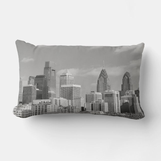 Coussin Rectangle Gratte-ciel de Philly noirs et blancs (Recto)
