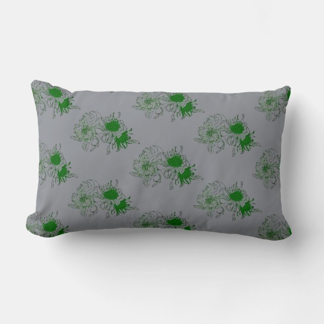 Coussin Rectangle “Gray Serenity – Chrysanthème Vert Minimal Pillo (Recto)