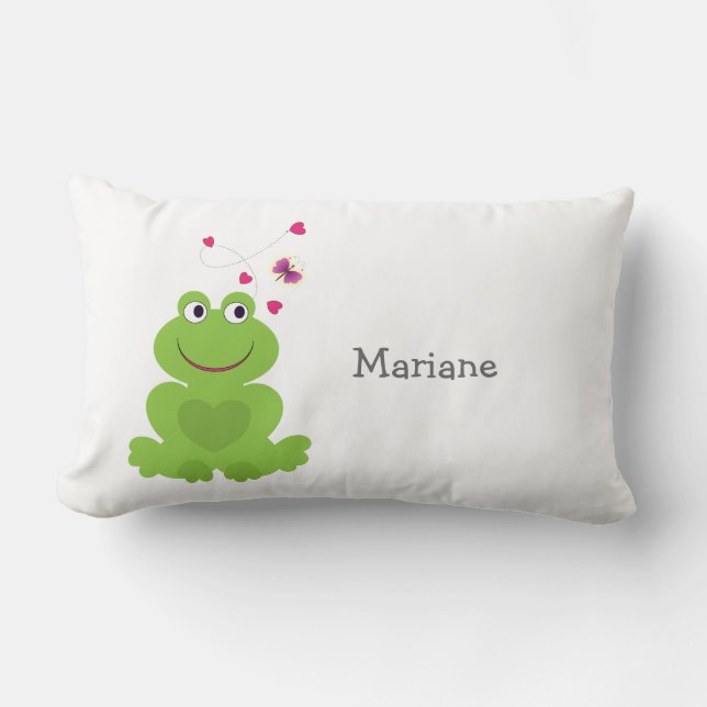 Coussin Rectangle Grenouille de sourire mignonne avec des coeurs et (Recto)