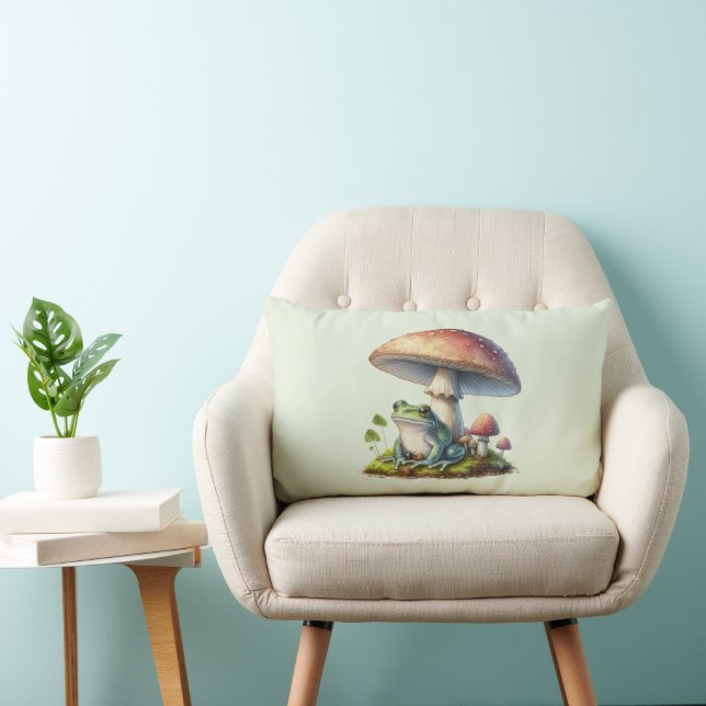 Coussin Rectangle Grenouille sous un champignon Mignon Nature (Chaise)