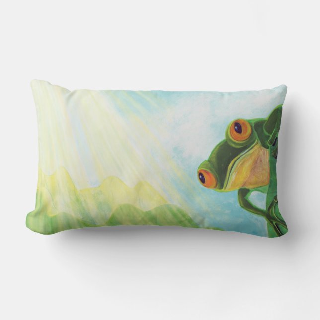 Coussin Rectangle Grenouille verte attrapant les rayons du soleil (Recto)
