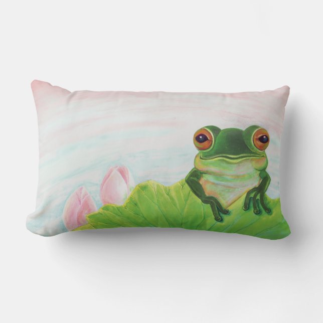Coussin Rectangle Grenouille verte Se détendre dans l'étang (Recto)
