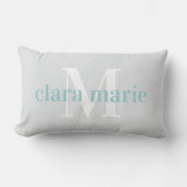 Coussin Rectangle Grey & Aqua | Nourriture Nom et Monogramme (Recto)