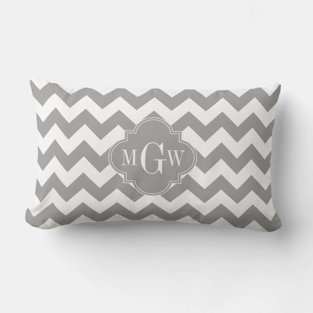 Coussin Rectangle Grey What Chevron Dk Gris Quatrefoil 3 Monogramme (Recto)