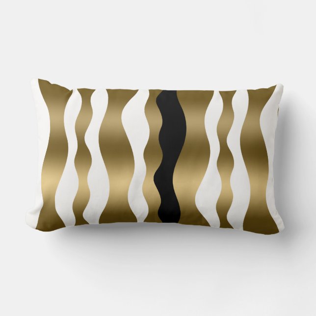 Coussin Rectangle Grilles Zèbre Or Et Blanc Accent Noir (Recto)