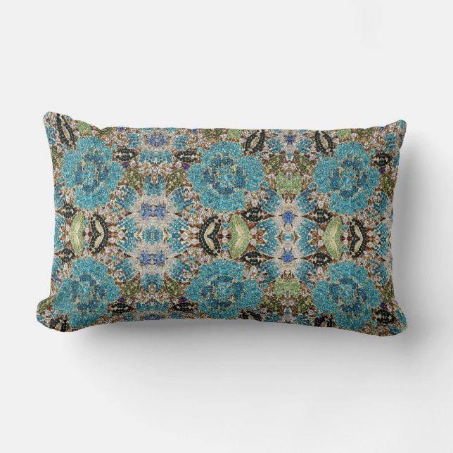 Coussin Rectangle gris argenté turquoise turquoise bleu bohème (Recto)