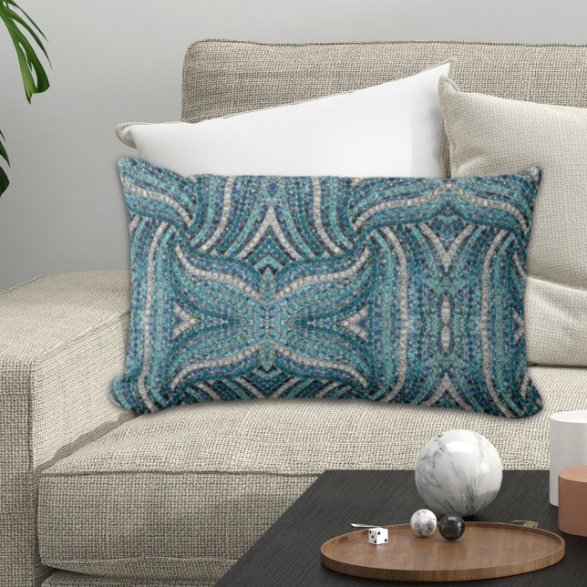 Coussin Rectangle gris argenté turquoise turquoise bleu bohème (grey silver turquoise teal blue bohemian lumbar pillow)