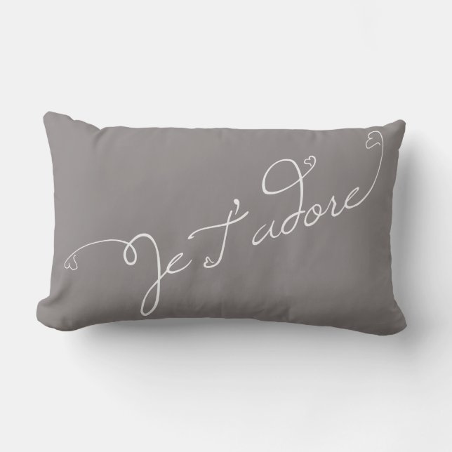 Coussin Rectangle gris argile Je T Adore Français Phrase I Adore You (Recto)