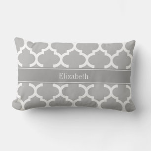 Coussin Rectangle Gris Blanc Marocain #5 Gris Foncé Monogramme Nom