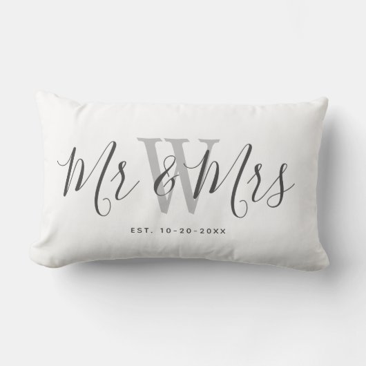 Coussin Rectangle Gris blanc moderne M. Et Mme Keepsaké Monogrammed (Recto)