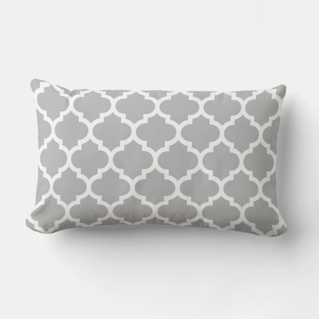Coussin Rectangle Gris Blanc Motif Quatrefoil Marocain #5 (Recto)