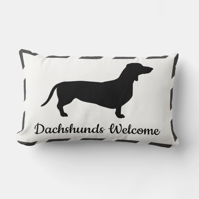 Coussin Rectangle Gris & Blancs Dachshunds Bienvenue (Recto)