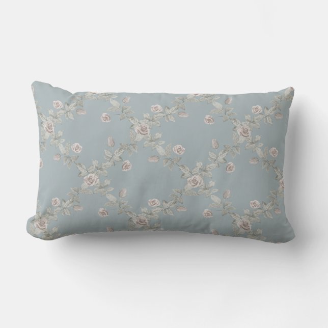 Coussin Rectangle Gris Bleu Taupe Rose Treillis Motif (Recto)