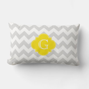 Coussin Rectangle Gris Clair Chevron Blanc Jaune Quatrefeuilles Mono