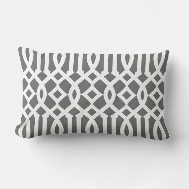 Coussin Rectangle Gris de charbon moderne et Trellis blanc (Recto)