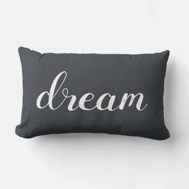 Coussin Rectangle Gris de charbon |Typographie de rêve moderne blanc (Recto)