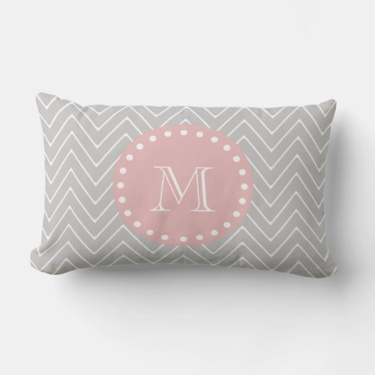 Coussin Rectangle Gris et bébé rose moderne Chevron personnalisé Mon (Recto)