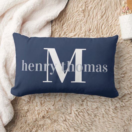 Coussin Rectangle Gris et marine | Nom et monographie (Couverture)