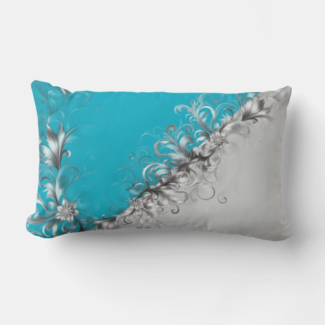Coussin Rectangle Gris et Turquoise Contemporain Décoratif (Recto)