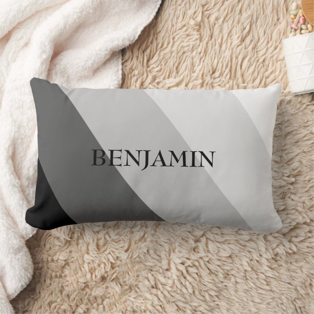 Coussin Rectangle Gris moderne Gris Gris rayures Monogramme (Couverture)