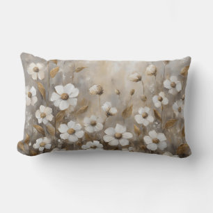 Coussin Rectangle Gris neutre Taupe Floral Or