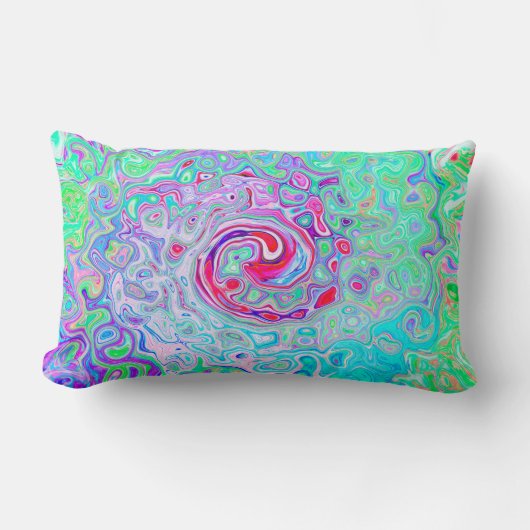 Coussin Rectangle Groovy Abstrait Rétro Tourbillon Rose et Vert (Recto)