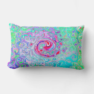Coussin Rectangle Groovy Abstrait Rétro Tourbillon Rose et Vert