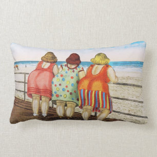 Coussin Rectangle Grosses filles basées vintages à la plage