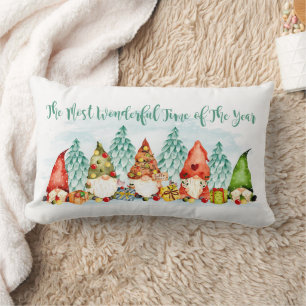 Coussin Rectangle Groupe Gnomes d'aquarelle de Noël