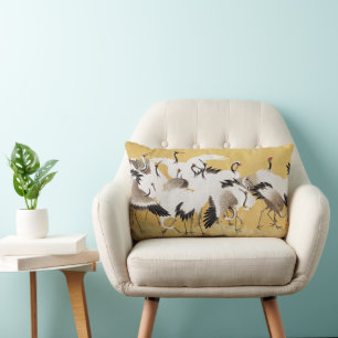 Coussin Rectangle Grupe de grues japonaises Vintage Oiseau Riche Cla