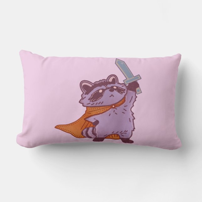 Coussin Rectangle Guerrier Raton Laveur Fantastique Mignon avec Épée (Recto)